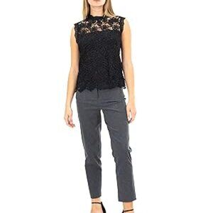 Nanette Lepore Women's Sleeveless Black Embroidered Lace Top with Exposed Zipper